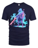 Neon Liquid Knight T-Shirt Fantasy Warrior Graphic - navy t-shirt on white background