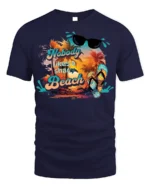 Funny Beach T-Shirt Nobody Likes a Shady Beach - navy t-shirt on white background