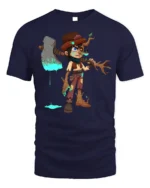 Tree Warrior Boy T-Shirt Fantasy Axe Character Graphic - navy t-shirt on white background