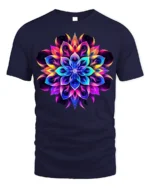 Psychedelic Mandala Flower T-Shirt Neon Chakra Energy - navy t-shirt on white background