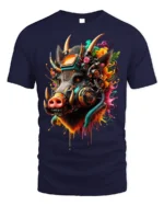 Cyber Boar T-Shirt Futuristic Tech Animal Graphic - navy t-shirt on white background