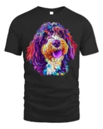 Colorful Dog Art T-Shirt for Dog Lovers and Pet Owners - black t-shirt on white background