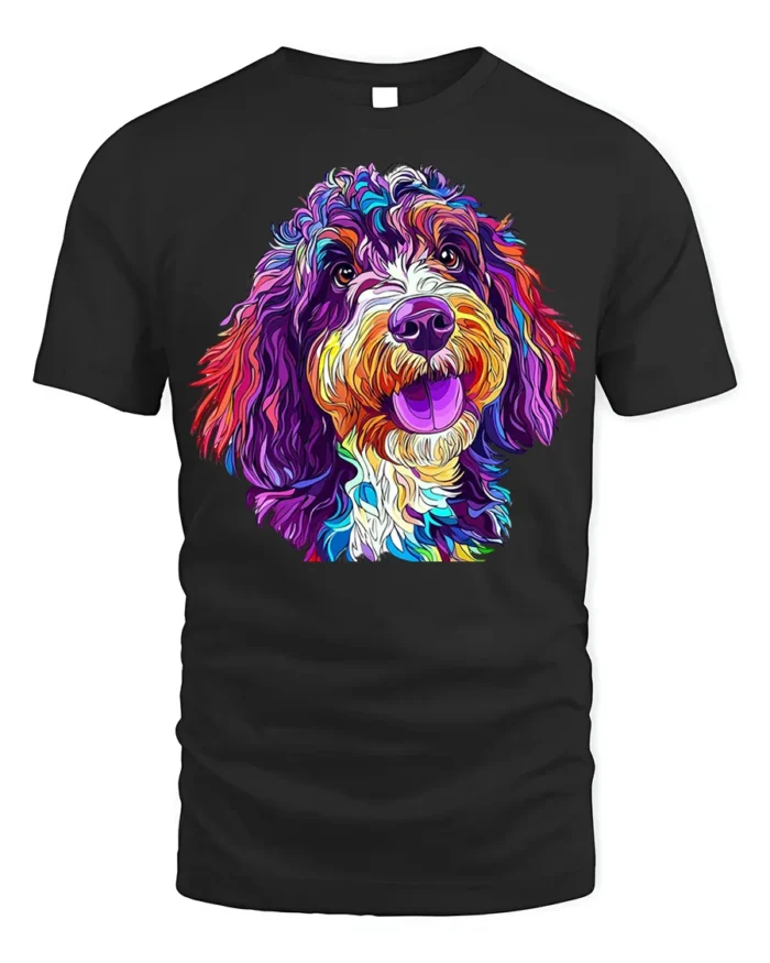 Colorful Dog Art T-Shirt for Dog Lovers and Pet Owners - black t-shirt on white background