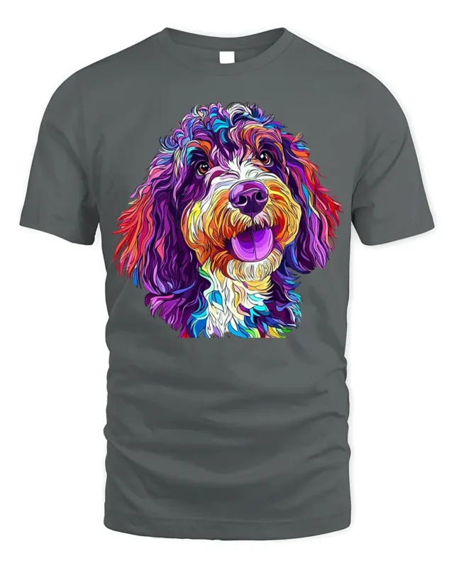 Colorful Dog Art T-Shirt for Dog Lovers and Pet Owners - gray t-shirt on white background