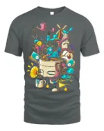 Surreal Art Explosion T-Shirt with Abstract Dream Design - gray t-shirt on white background