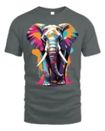 Colorful Elephant T-Shirt with Artistic Wildlife Design - gray t-shirt on white background