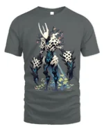 Cyber Skeleton Warrior T-Shirt with Sci-Fi Battle Design - gray t-shirt on white background