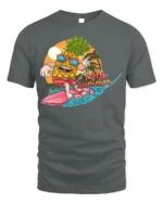 Hello Summer Pineapple T-Shirt with Surf Cartoon Design - gray t-shirt on white background
