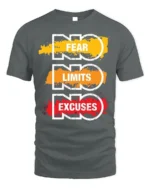 No Fear No Limits No Excuses T-Shirt Motivational - gray t-shirt on white background