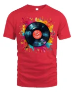 Music Is My Therapy T-Shirt Color Splash Vinyl Design - red t-shirt on white background