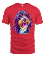 Colorful Dog Art T-Shirt for Dog Lovers and Pet Owners - red t-shirt on white background