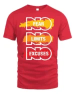 No Fear No Limits No Excuses T-Shirt Motivational - red t-shirt on white background