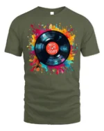 Music Is My Therapy T-Shirt Color Splash Vinyl Design - military green t-shirt on white background