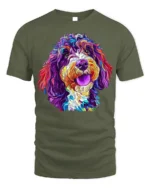 Colorful Dog Art T-Shirt for Dog Lovers and Pet Owners - military green t-shirt on white background