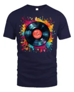 Music Is My Therapy T-Shirt Color Splash Vinyl Design - navy t-shirt on white background