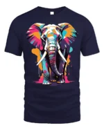 Colorful Elephant T-Shirt with Artistic Wildlife Design - navy t-shirt on white background