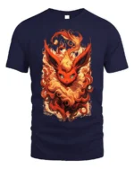 Flame Fox T-Shirt with Fiery Fantasy Creature Artwork - navy t-shirt on white background