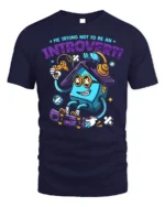Funny Introvert T-Shirt Quirky Gamer Skater Cartoon - navy t-shirt on white background