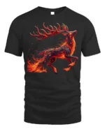 Fire Spirit Deer Graphic T-Shirt Fantasy Flame Art - black t-shirt on white background