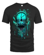 Melting Skull Clock Horror T-Shirt for Dark Aesthetic Fans - black t-shirt on white background