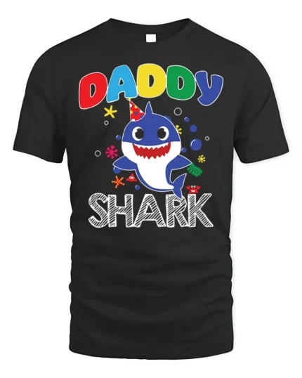 Daddy Shark Birthday T-Shirt for Family Party Fun - black t-shirt on white background