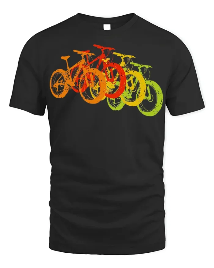 Retro Rainbow Bicycle T-Shirt Colorful Bike Rider - black t-shirt on white background