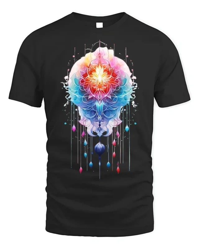 Sacred Mandala Lotus T-Shirt Vibrant Spiritual Art - black t-shirt on white background