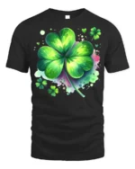 Lucky Four Leaf Clover T-Shirt St. Patrick’s Day - black t-shirt on white background