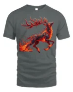 Fire Spirit Deer Graphic T-Shirt Fantasy Flame Art - gray t-shirt on white background