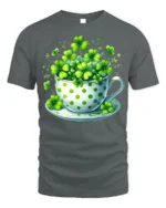 Lucky Shamrock Cup T-Shirt for St. Patrick’s Day Cheer - gray t-shirt on white background