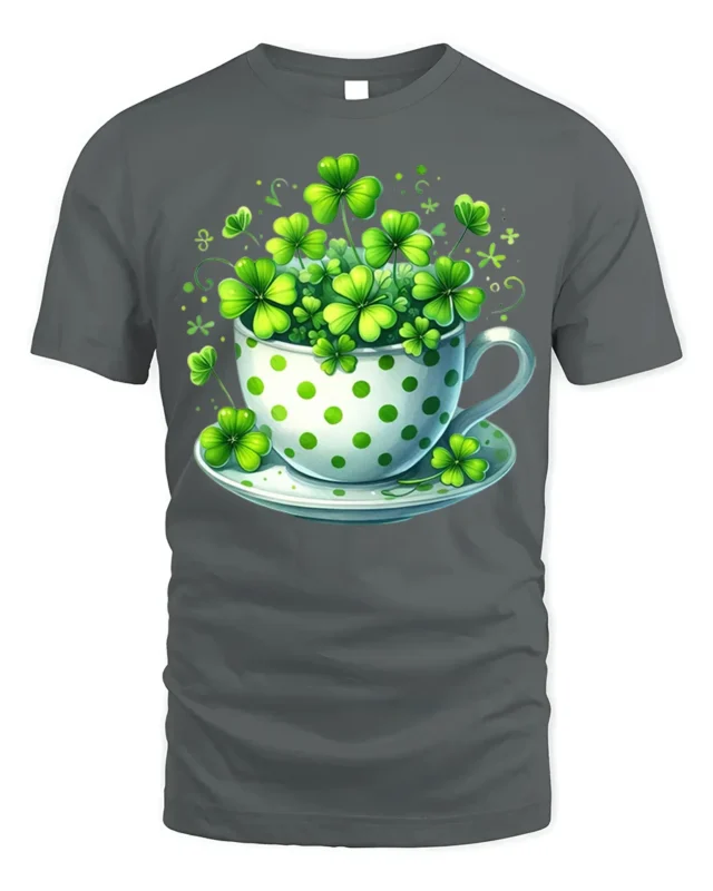 Lucky Shamrock Cup T-Shirt for St. Patrick’s Day Cheer - gray t-shirt on white background