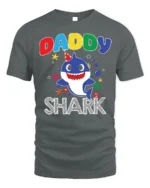 Daddy Shark Birthday T-Shirt for Family Party Fun - gray t-shirt on white background