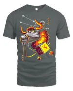 Taurus Bull Zodiac T-Shirt with Electric Cosmic Vibes - gray t-shirt on white background