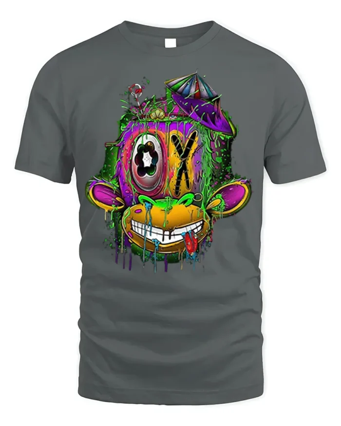 Psychedelic Drip Monkey T-Shirt Urban Street Art - gray t-shirt on white background