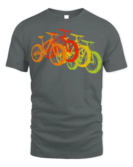 Retro Rainbow Bicycle T-Shirt Colorful Bike Rider - gray t-shirt on white background