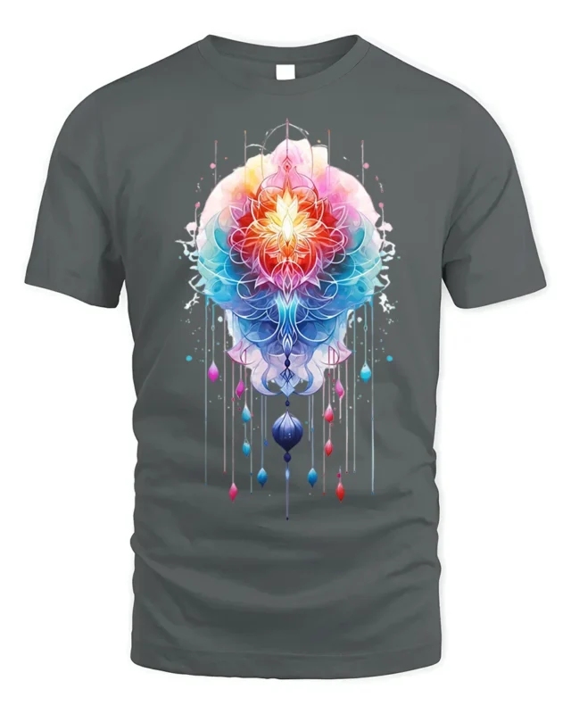 Sacred Mandala Lotus T-Shirt Vibrant Spiritual Art - gray t-shirt on white background
