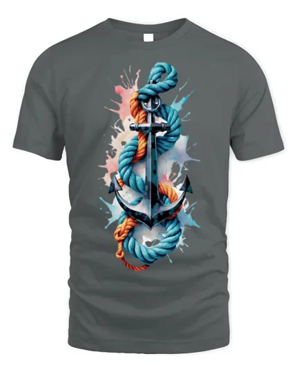 Nautical Anchor Rope T-Shirt Bold Ocean Graphic - gray t-shirt on white background