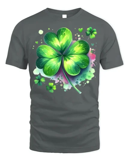 Lucky Four Leaf Clover T-Shirt St. Patrick’s Day - gray t-shirt on white background