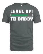 Level Up to Daddy T-Shirt Funny New Dad Gamer - gray t-shirt on white background
