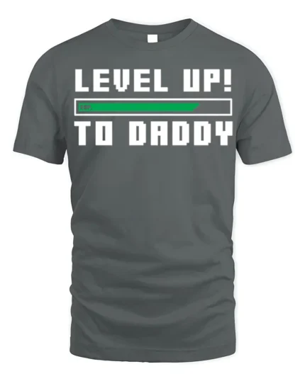 Level Up to Daddy T-Shirt Funny New Dad Gamer - gray t-shirt on white background