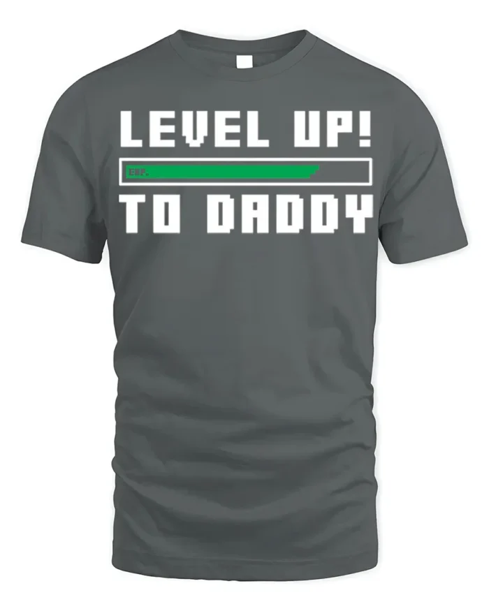 Level Up to Daddy T-Shirt Funny New Dad Gamer - gray t-shirt on white background