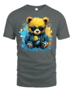 Cool Teddy Bear T-Shirt with Shades and Graffiti Splash - gray t-shirt on white background