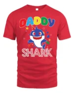 Daddy Shark Birthday T-Shirt for Family Party Fun - red t-shirt on white background