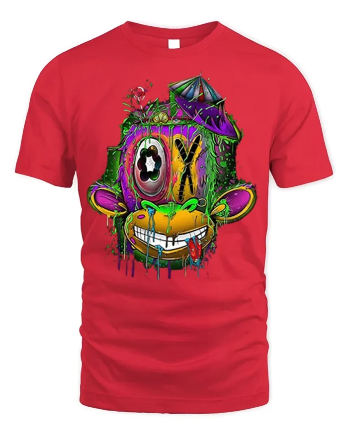 Psychedelic Drip Monkey T-Shirt Urban Street Art - red t-shirt on white background