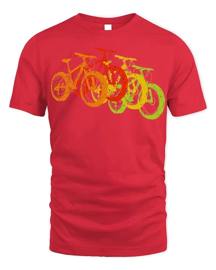 Retro Rainbow Bicycle T-Shirt Colorful Bike Rider - red t-shirt on white background