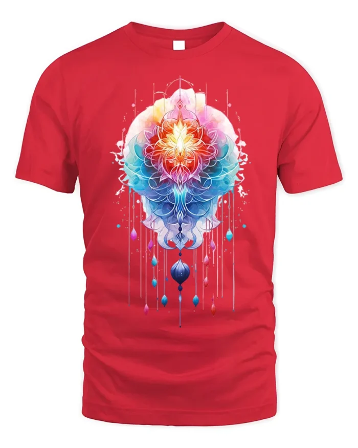 Sacred Mandala Lotus T-Shirt Vibrant Spiritual Art - red t-shirt on white background