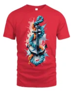 Nautical Anchor Rope T-Shirt Bold Ocean Graphic - red t-shirt on white background