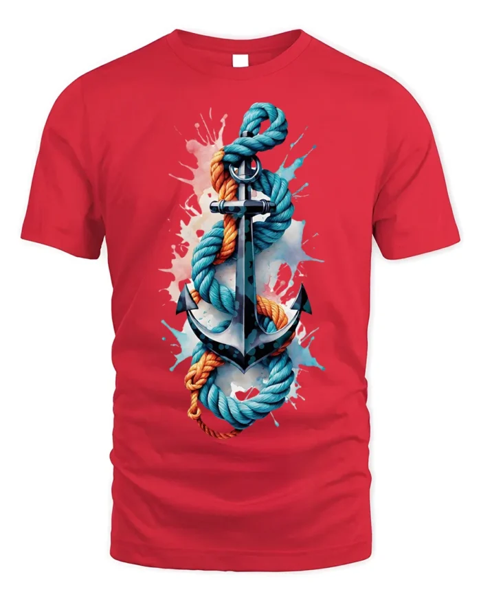 Nautical Anchor Rope T-Shirt Bold Ocean Graphic - red t-shirt on white background