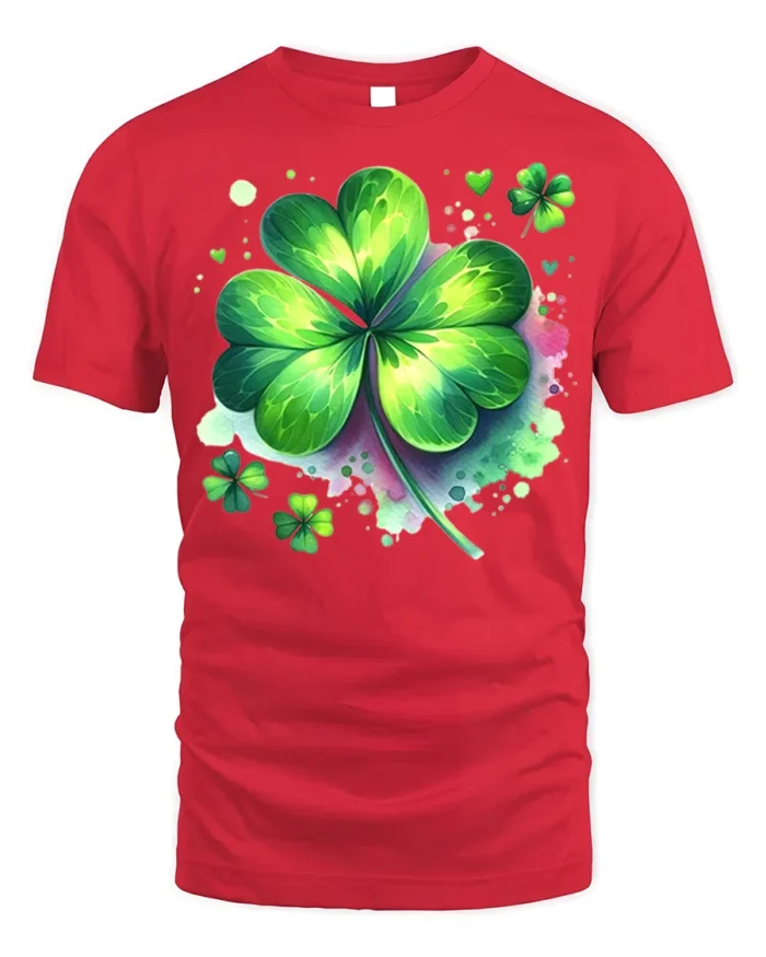 Lucky Four Leaf Clover T-Shirt St. Patrick’s Day - red t-shirt on white background