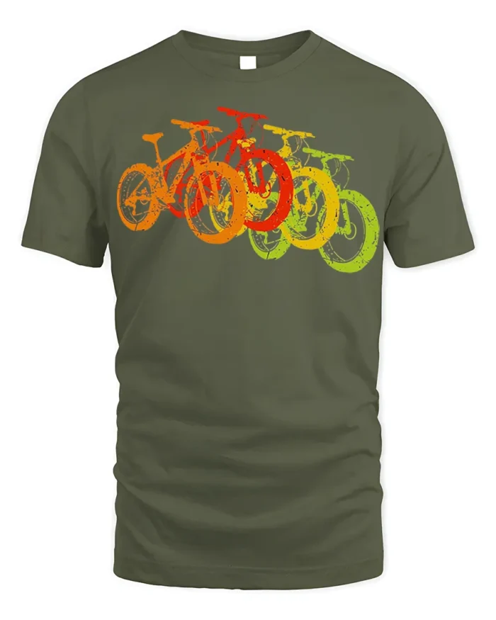 Retro Rainbow Bicycle T-Shirt Colorful Bike Rider - military green t-shirt on white background